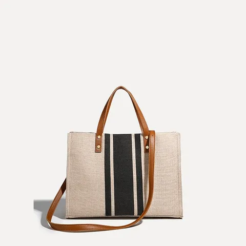 Bolso Tote de Lona de Gran Capacidad Bloque de Color Bolso de Hombro Casual Con Cremallera y Cierre Magnético Para Mujeres