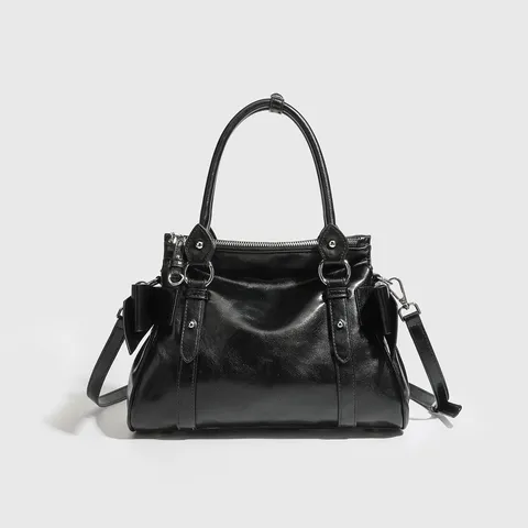 Bolso de Mano con Lazo de Moda Coreana Estilo Motocicleta Vintage Pequeño Bolso de Hombro