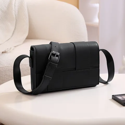 Bolso Cruzado Tejido de Moda para Mujeres Hombres Bolso de Hombro de Cuero PU Casual Bolso Mensajero Simple Bolso Diario