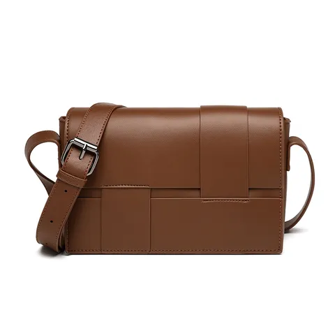 Bolso Cruzado Tejido de Moda para Mujeres Hombres Bolso de Hombro de Cuero PU Casual Bolso Mensajero Simple Bolso Diario