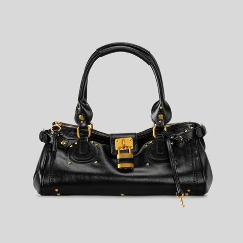Bolso de Moto Boston Retro Vintage con Cerradura Mujer Cuero Sintético Asa Superior Bolso de Hombro Decorado con Remaches