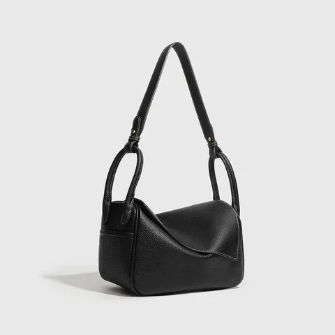 Bolso de Hombro de Cuero PU para Mujer Bolso Bandolera con Solapa Plizada Geométrica Casual Urbano Minimalista Bolso de Mano