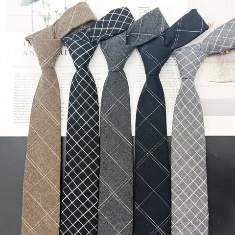 Men's Casual Narrow Necktie Retro Plaid Pattern Business Daily Wear Polyester Cotton Blend Fashion Neck Tie