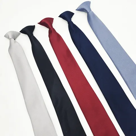 Men Business Solid Color Zipper Tie Pre Tied Necktie Formal Suit Neckwear Wedding Office Daily Wear
