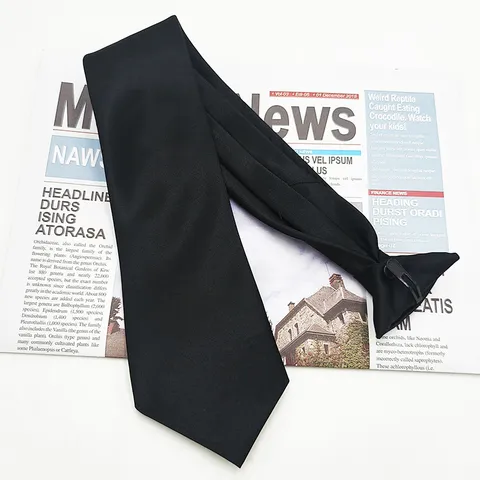 Men Business Solid Color Zipper Tie Pre Tied Necktie Formal Suit Neckwear Wedding Office Daily Wear
