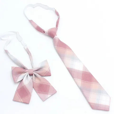 Japanese Preppy Style JK Uniform Plaid Tie Bow Set Polyester Pre-Tied Necktie Fashion Student Accessories