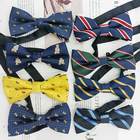 Men's Business Casual Jacquard Striped Bow Tie Classic Polyester Silk Bowtie Wedding Party Groom Neckwear