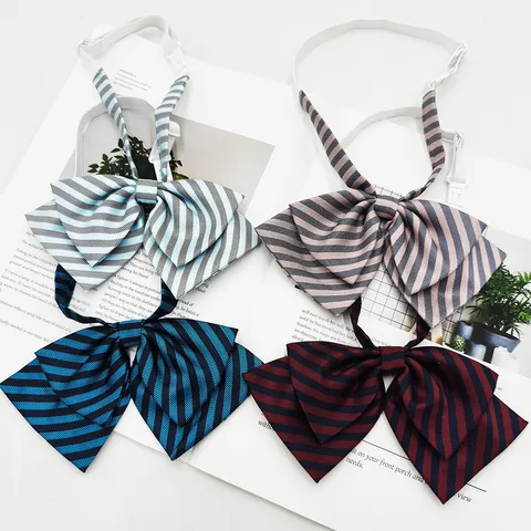 Preppy Style Striped Bow Tie Double Layer JK Uniform Bowknot Women Fashion Collar Accessories Neckwear