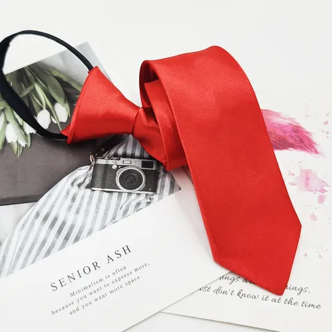 Men Solid Color Satin Necktie Narrow Zipper Tie Business Formal Casual Neckwear Wedding Suit Accessories
