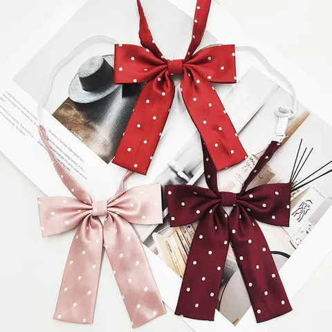Women JK Uniform Bowtie Japanese Style Polka Dot Ribbon Collar Flower Pre-tied Necktie Daily Casual Neck Wear Accessory