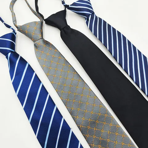 Men S Zipper Necktie Business Formal Striped Jacquard Tie Easy Pull Regular Width Polyester Neckwear For Office Wedding