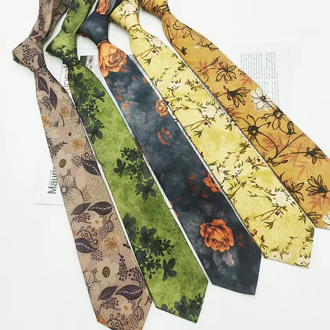 Men's Vintage Floral Tie 100% Cotton Printed Casual Necktie Regular Width Neck Ties For Business Wedding Party
