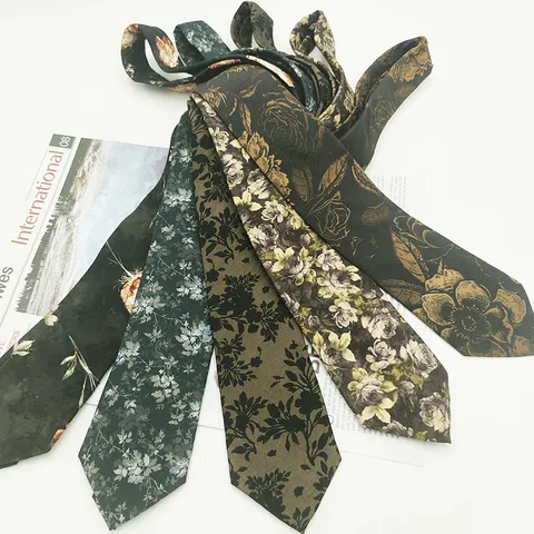 Men's Vintage Floral Tie 100% Cotton Printed Casual Necktie Regular Width Neck Ties For Business Wedding Party