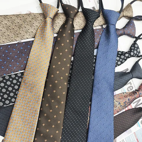 Men Business Casual Zipper Necktie Jacquard Polyester Silk Lazy Non Knot Neck Tie Fashion Apparel Accessories