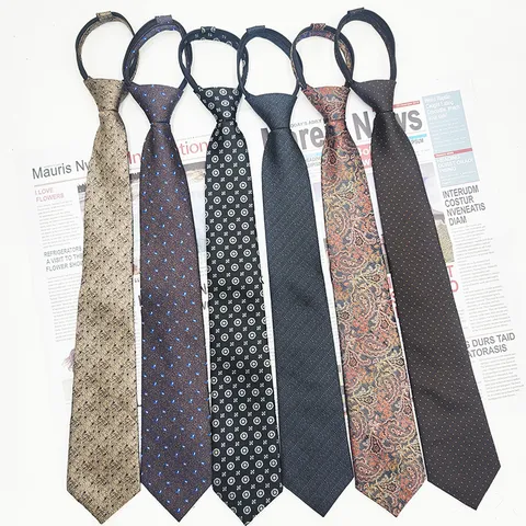 Men Business Casual Zipper Necktie Jacquard Polyester Silk Lazy Non Knot Neck Tie Fashion Apparel Accessories