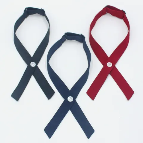 Farfallina Incrociata Stile Preppy Donna Uniforme JK Accessorio Colletto Tinta Unita Seta di Poliestere Farfallina Con Bottone Perla Rivetto