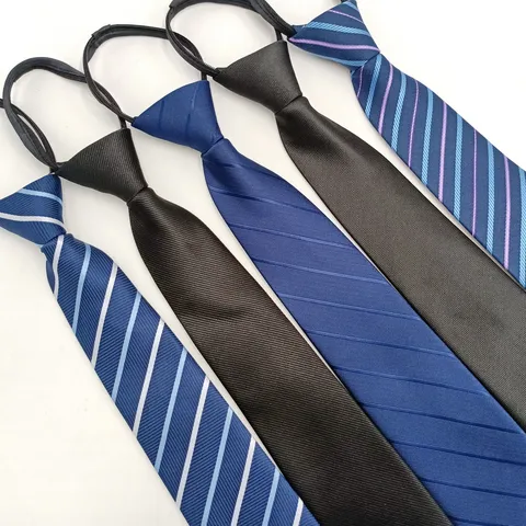 Men's Business Zipper Tie Striped Jacquard Polyester Necktie Convenient Easy Pull Fastened Formal Office Neck Wear