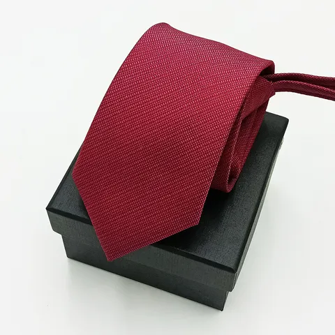 Men Business Zipper Tie Polyester Solid Color Jacquard Wedding Necktie Formal Suit Neck Wear Gift Box