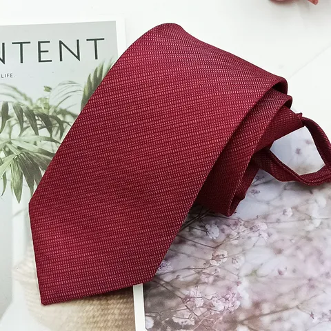 Men Business Zipper Tie Polyester Solid Color Jacquard Wedding Necktie Formal Suit Neck Wear Gift Box