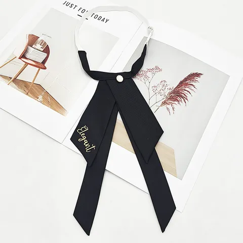 Korean College Style Women Bow Tie Embroidered Polyester Silk Bowknot Collar Accessory Graduation Uniform Neckwear