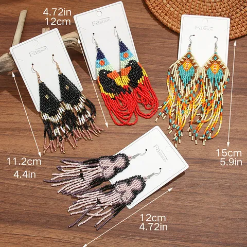 Böhmische Handgemachte Perlen Quasten Ohrringe Acryl Geometrischer Fransen Ohrringpfosten Ethischer Urlaub Schmuck Für Damen