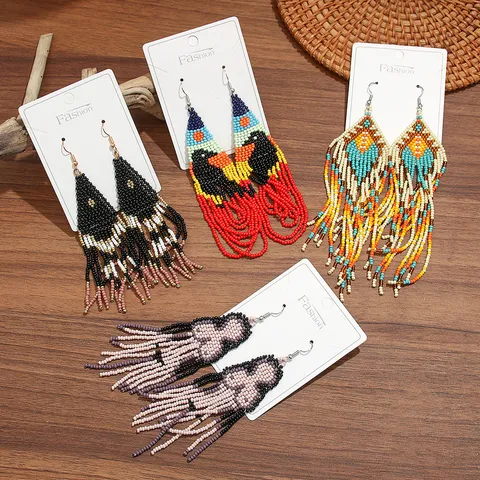 Böhmische Handgemachte Perlen Quasten Ohrringe Acryl Geometrischer Fransen Ohrringpfosten Ethischer Urlaub Schmuck Für Damen