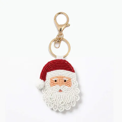 Porte-clés de Perles de Verre Fait Main de Noël Père Noël Flocon de Neige Gant Pendentif de Sac