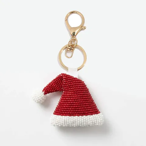 Porte-clés de Perles de Verre Fait Main de Noël Père Noël Flocon de Neige Gant Pendentif de Sac