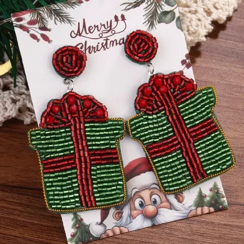 Pendientes de Navidad de Cuentas Hechos a Mano Lindo Muñeco de Nieve Casa de Jengibre Regalo de Joyería de Fiesta Festiva para Mujeres