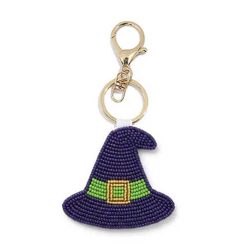 Halloween Seed Bead Keychain Vampire Bat Castle Witch Hat Cauldron Bag Pendant Cute Beaded Key Chain Holiday Gift
