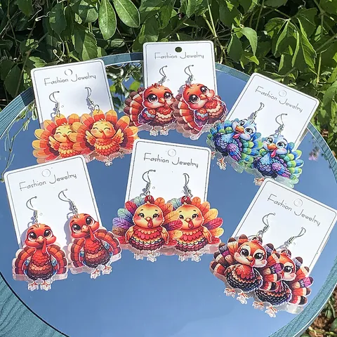 Acryl Truthahn Ohrringe Für Damen Erntedankfest Schmuck Süße Bunte Tier Anhänger Ohrringe Trendiger Personalisierter Schmuck