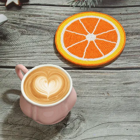 Handgemaakte Glazen Kralen Onderzetter met Fruitpatroon Ronde Warmte-isolerende Tafelmat voor Huis en Kantoor Decoratie