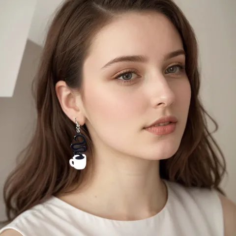 Creative Acrylic Black Coffee Cup Dangle Earrings Cute Novelty Drop Earrings For Women Fashion Jewelry