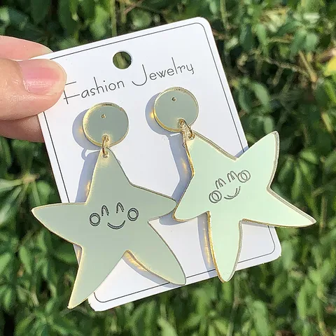 Pendientes de Acrílico con Espejo Dorado Hechos a Mano para Mujer Pendientes Colgantes Sol Estrella Luna Joyería de Moda