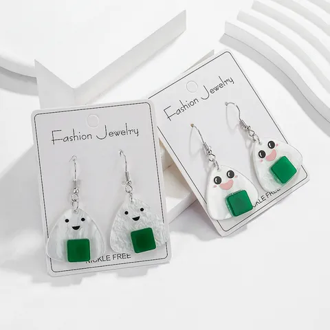 Niedliche Cartoon Essen Reisball Acryl Ohrhänger Kreative Lächeln Ausdruck Onigiri Ohrringe Lustiges Geschenk Für Frauen Mädchen Schmuck