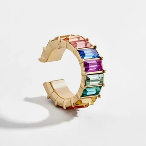Europäischer Vintage Mode Legierung Regenbogen Strass C-Form Ohrklemmen Bunte Geometrische Clip-On-Ohrringe Für Damen Schmuck