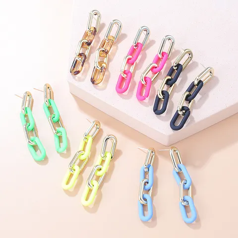 Vintage Boho Bonbonfarbe Acryl Kette Ohrhänger Für Damen Geometrische Glied Ohrringe Mode Party Schmuck