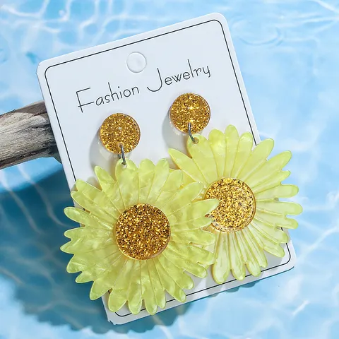 Übertriebene Acryl Blume Biene Ohrhänger Glitzer Pailletten Gänseblümchen Insekten Ohrringe Statement Schmuck Für Damen Party