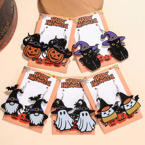 Halloween Acryl Ohrringe Kürbis Geist Schwarze Katze Hexenhut Gnom Hängeohrringe Für Damen Party Festival Schmuck Geschenk