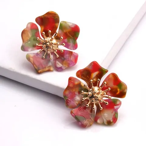 Retro Acetat Blume Ohrstecker Für Frauen Leopardenmuster Übergroße Legierung Floral Statement Ohrringe Mode Schmuck
