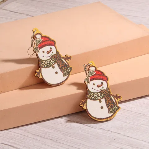 Weihnachten Holz Ohrringe Damen Süße Cartoon Weihnachtsmann Schneemann Rentier Baum Socken Ohrhänger Festlich Party Schmuck Geschenk