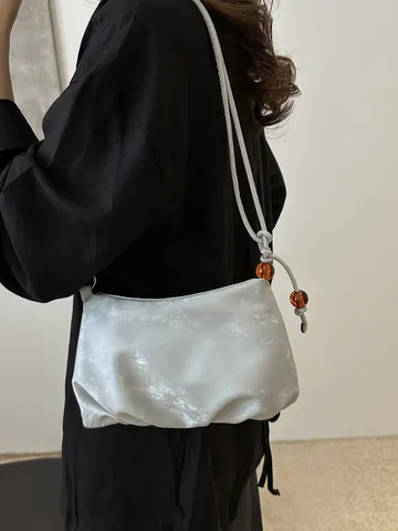 Bolso de Hombro Plisado de Moda para Mujer Bolso Bandolera de Cuero PU Minimalista Con Cuentas Estilo Ámbar Bolso de Diseño de Nicho
