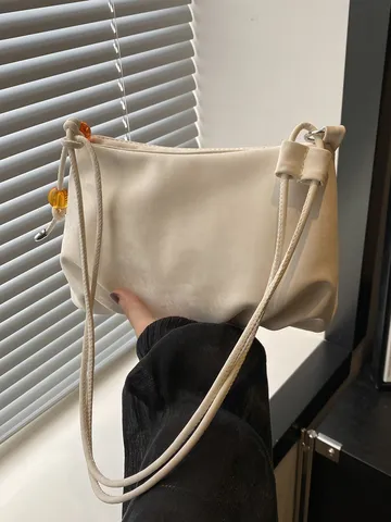 Bolso de Hombro Plisado de Moda para Mujer Bolso Bandolera de Cuero PU Minimalista Con Cuentas Estilo Ámbar Bolso de Diseño de Nicho