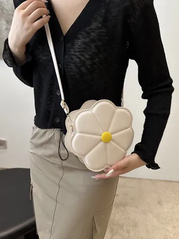 Dames Kleine Bloemvormige Crossbody Tas PU Leer Mini Daisy Ronde Schoudertas Urban Minimalistische Florale Pouch Mode Portemonnee