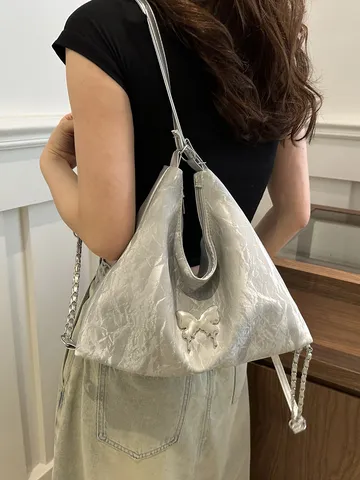 Women Tie Dye Velvet Feel Tote Bag Large Capacity Multifunctional Shoulder Bag With Metal Butterfly Chain Strap