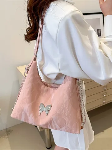 Women Tie Dye Velvet Feel Tote Bag Large Capacity Multifunctional Shoulder Bag With Metal Butterfly Chain Strap