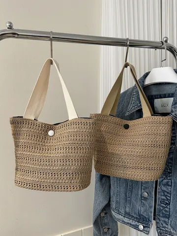 Woven Straw Tote Bag Small Handheld Bucket Bag Casual Paper Straw Handbag Commuting Vacation Bento Bag For Women