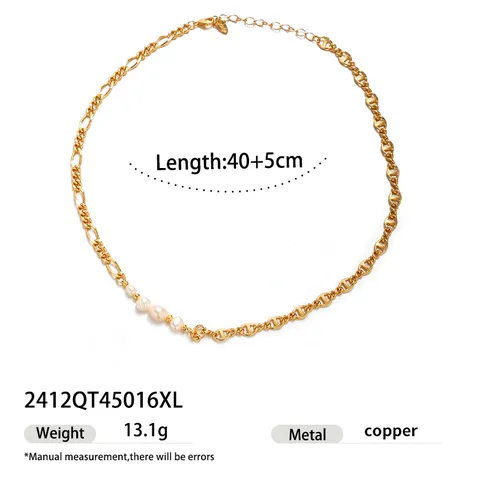 Collana con Ciondolo in Perla d'Acqua Dolce in Rame Vintage Francese a Strati con Disco Floreale Placcato Oro Gioielli da Donna