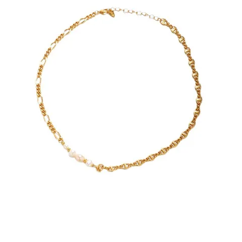 Collana con Ciondolo in Perla d'Acqua Dolce in Rame Vintage Francese a Strati con Disco Floreale Placcato Oro Gioielli da Donna