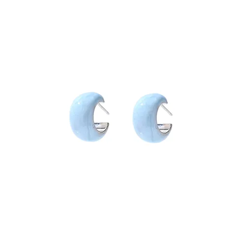 Niche Design Hand Painted Blue Mint Green Enamel Stud Earrings Stainless Steel Copper Geometric Heart Rhinestone Earrings For Women